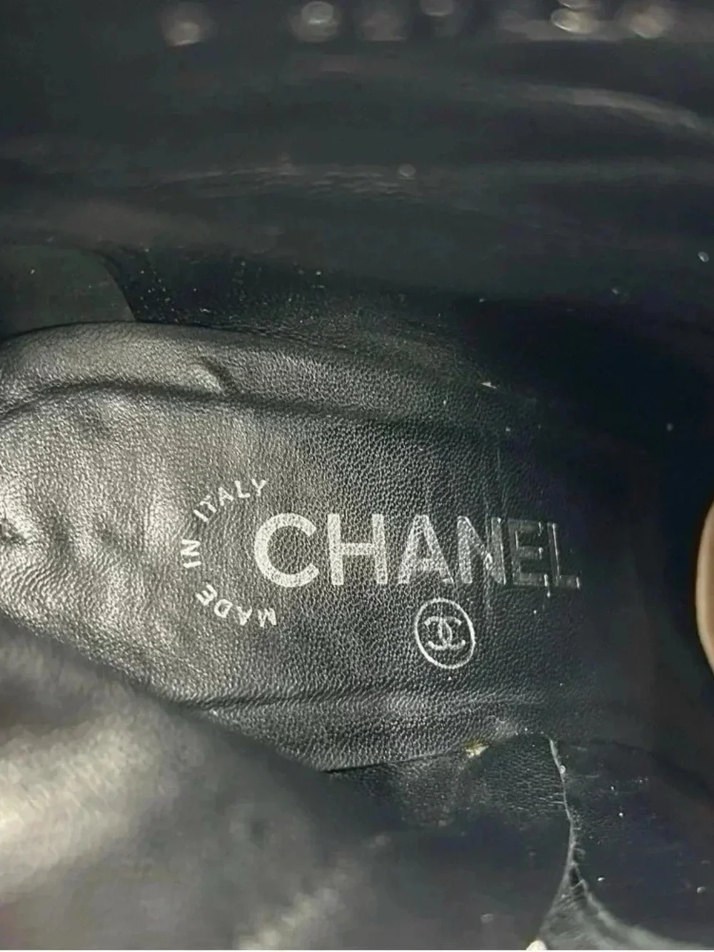 Chanel Glitter Suede CC Cap Toe Ankle Boots Black 40.5 Stiletto Heels